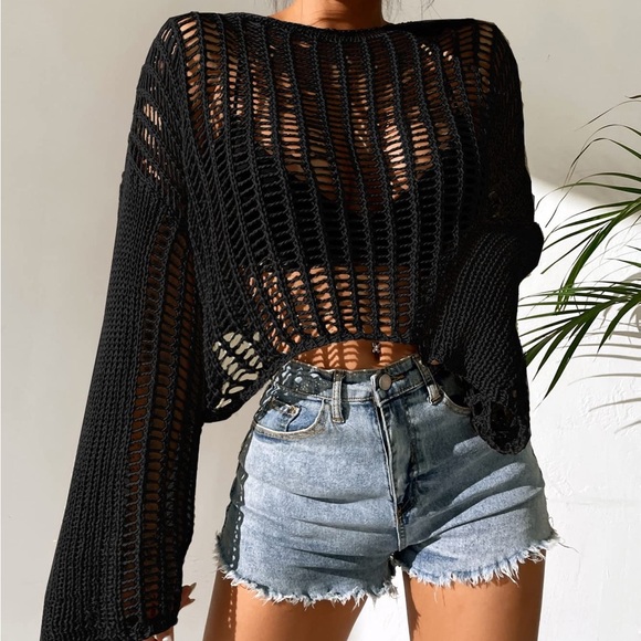 Knit Bell Sleeve Netted Sweater - Picture 14 of 15